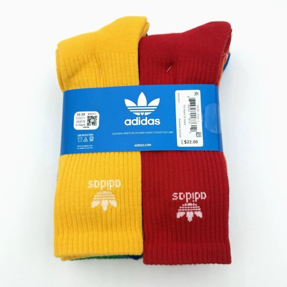 adidas Originals Trefoil Sock 6 Pairs Crew Length Bright Multicolor Unisex Large - Picture 3 of 9